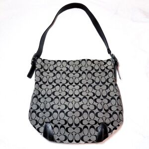 Vintage Coach Shoulder XL Bucket Bag Grey/Black Signature Canvas & Leather GUC